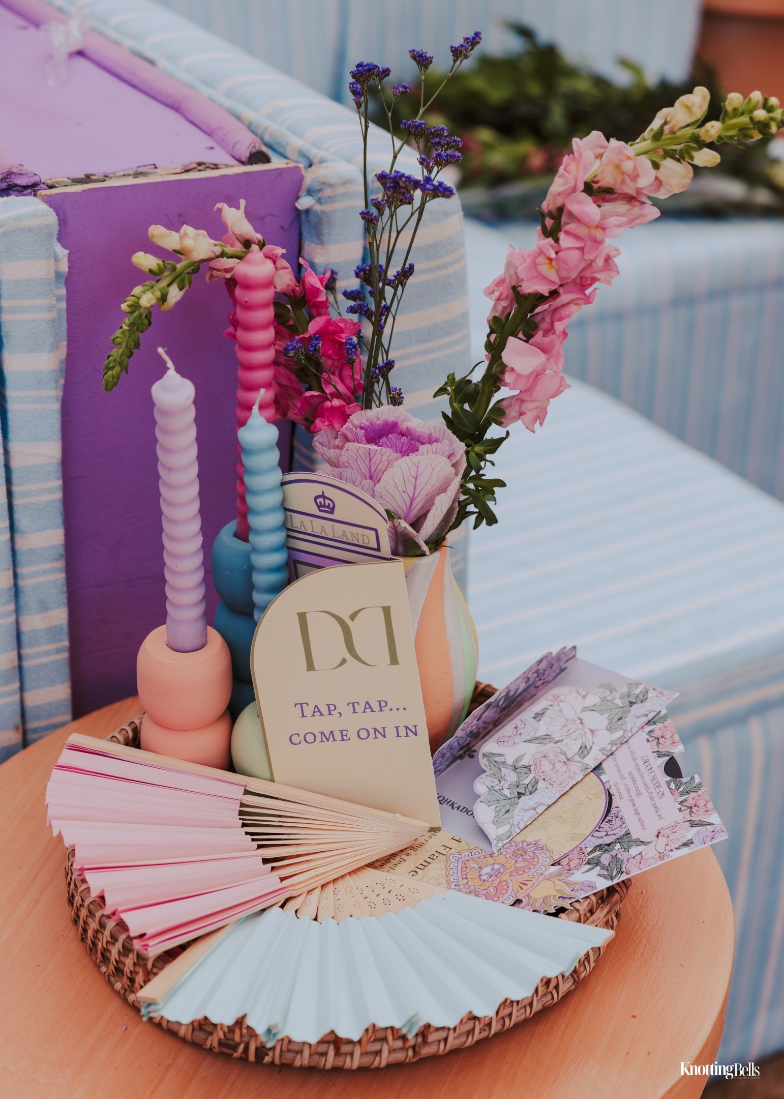 Lala Love Land styled table with candles and floral arrangements